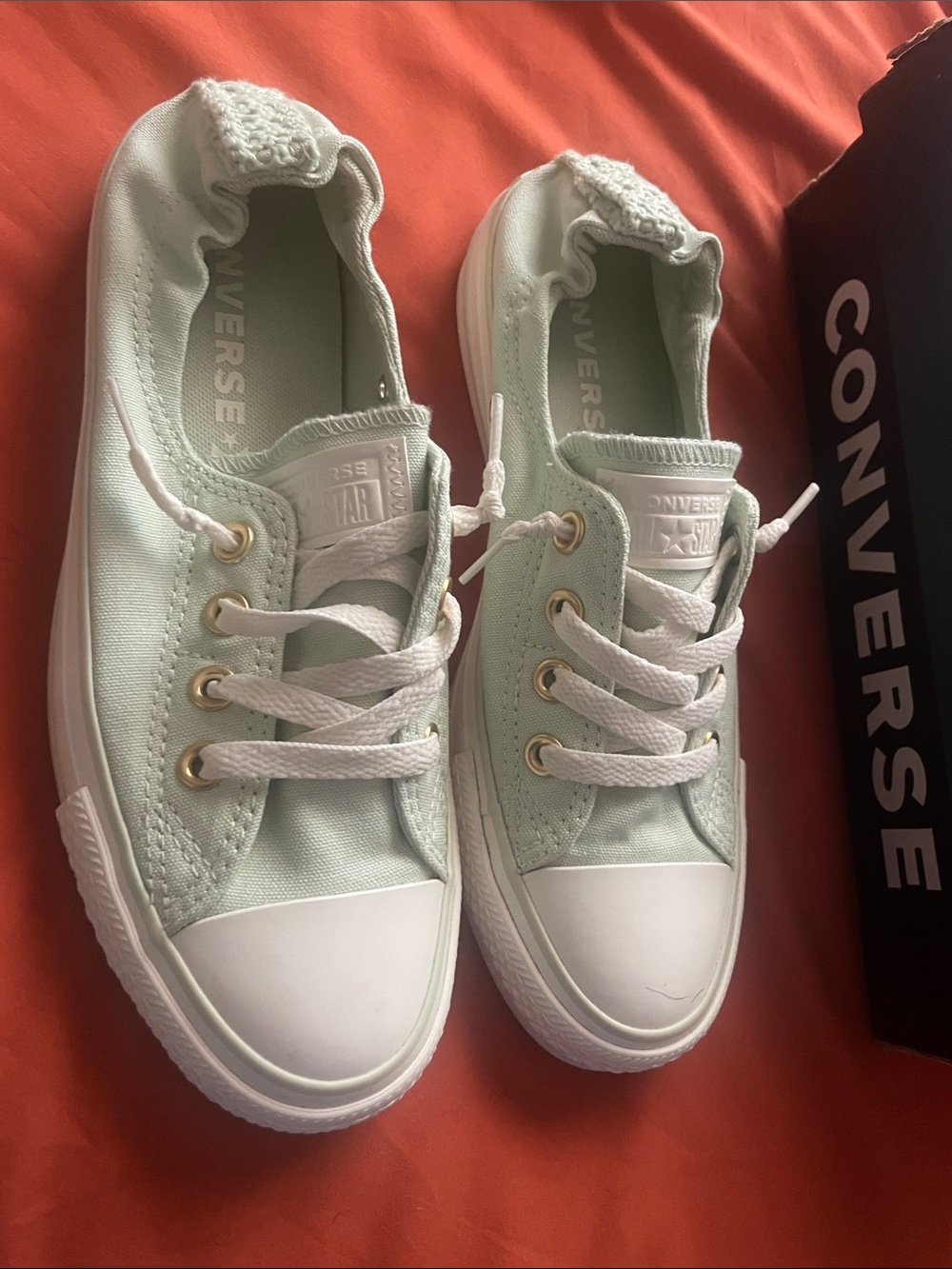Converse Low Top Athletic Sneakers in Mint Green and White